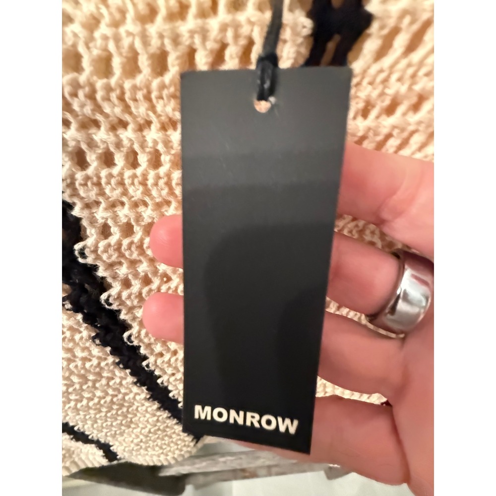 Monrow Crochet Knit Ivory Black Mini Skirt NWT - Picture 3 of 7